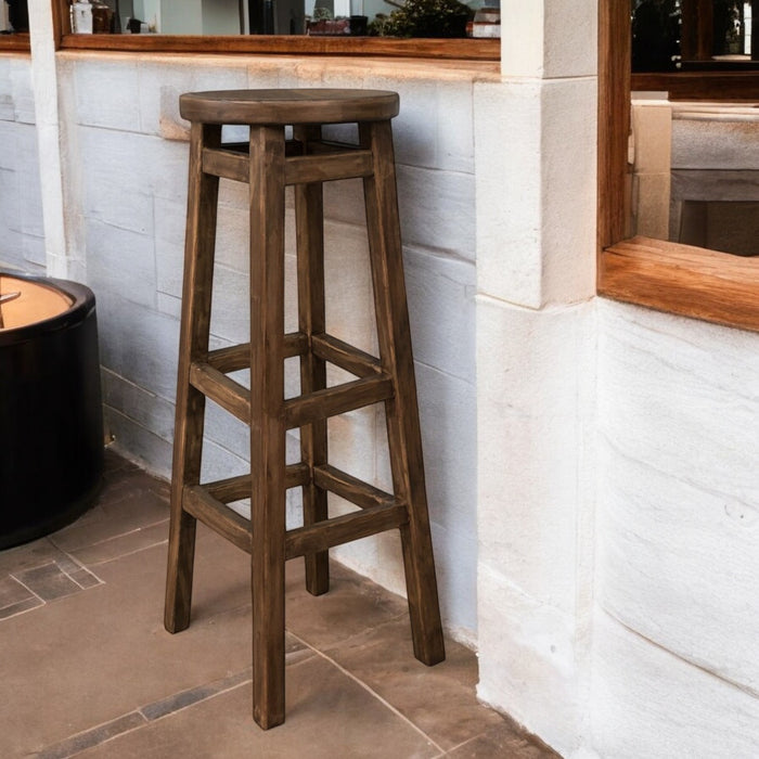 Dark brown Tall Wooden Bar Stool Made of Natural Alder Wood High Chair for Bar or Kitchen