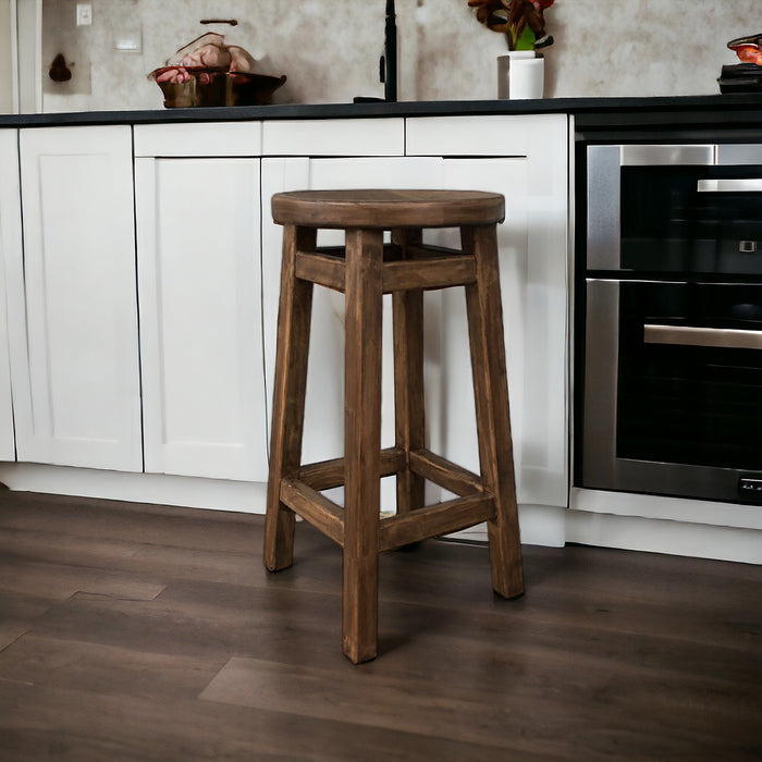 Dark brown Tall Wooden Bar Stool Made of Natural Alder Wood High Chair for Bar or Kitchen