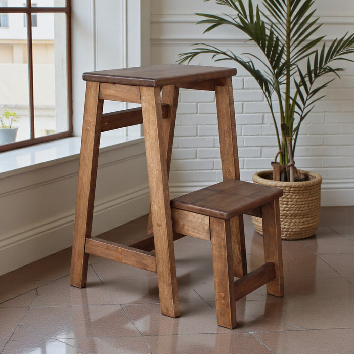 Solid Wooden Folding Stepladder Stool with two steps ladder