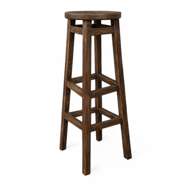Dark brown Tall Wooden Bar Stool Made of Natural Alder Wood High Chair for Bar or Kitchen