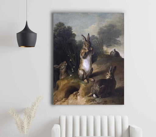 Mailed Print Vintage Rabbit Painting Antique Bunnies Print Rustic Animal Art Paper Poster or Canvas Print Framed Wall Art