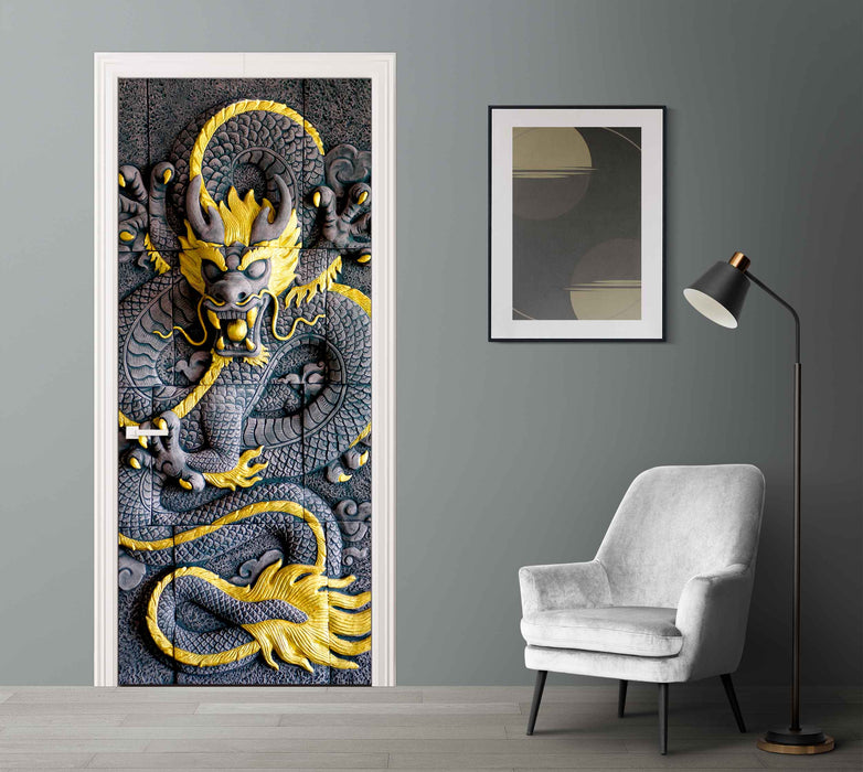 3D Chinese dragon Door mural Cover Peel and Stick Japanese Decal Contemporary Door Sticker