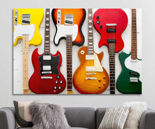 Guitar Wall Elector Guitars Multicolored Paper Poster or Canvas Print Framed Wall Art
