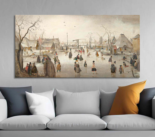 Winter Landscape with Skaters Paper Poster or Canvas Print Framed Wall Art