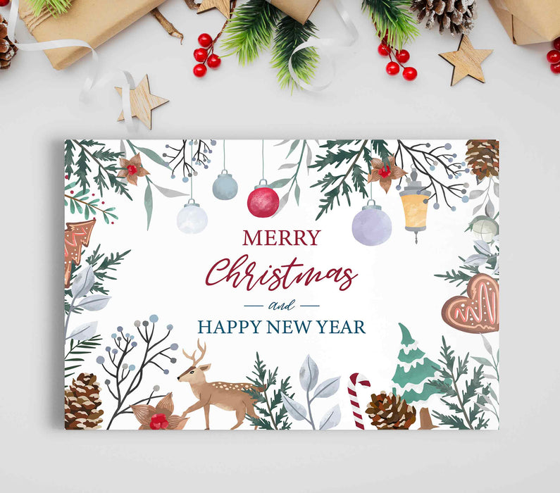 Merry Christmas and Happy New Year Paper Poster or Canvas Print Framed Wall Art
