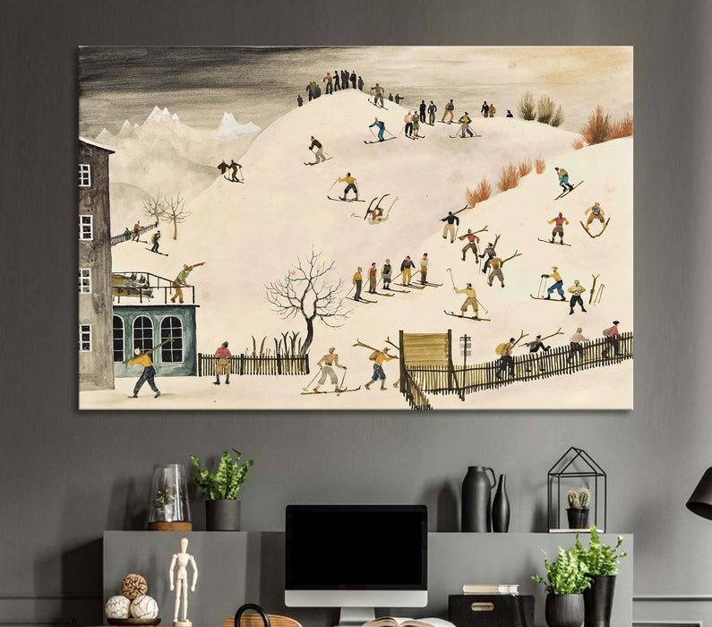 Skiers on the hill Vintage picture Franz Sedlacek Poster or Canvas Wall Art Print