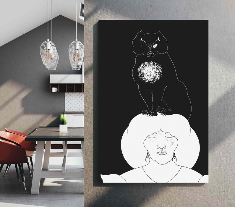 Black Cat Aubrey Vincent Beardsley one panel Paper Poster or Canvas Print Framed Wall Art
