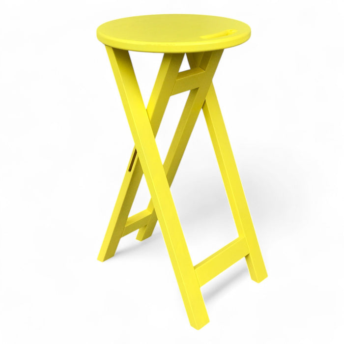 Yellow chair Folding wooden alder bar or kitchen stool