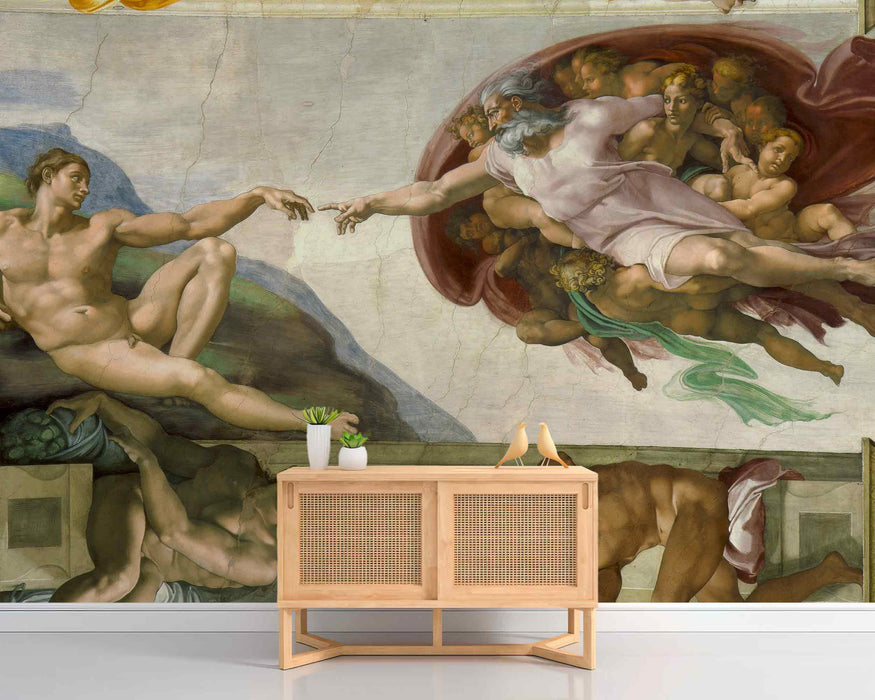 The Creation of Adam Michelangelo on Self-Adhesive Fabric or Non-Woven Wallpaper