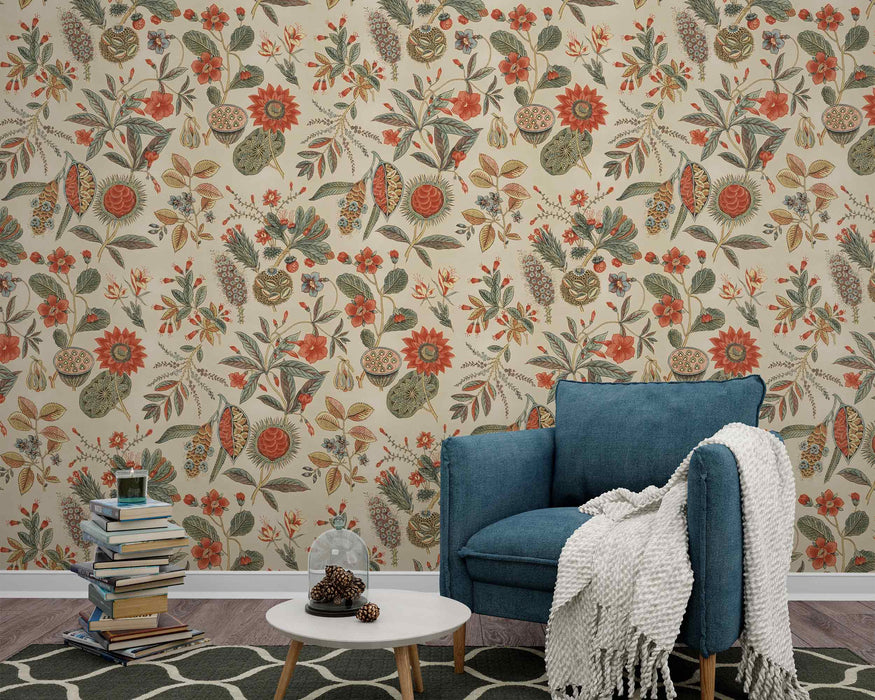 Exotic Floral Print on Self-Adhesive Fabric or Non-Woven Wallpaper