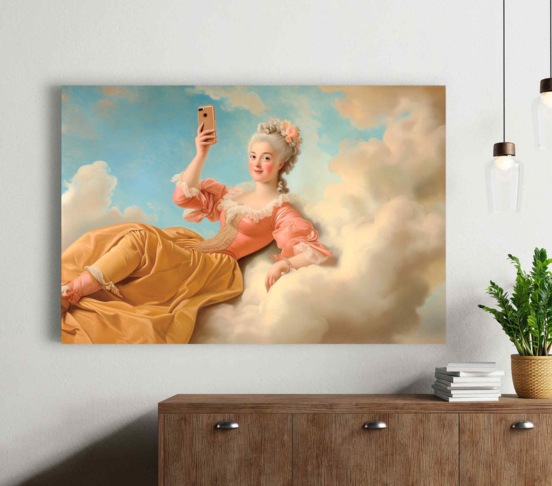 Madame Papadour on a cloud retro girl beautiful in modern style Paper Poster or Canvas Print Framed Wall Art