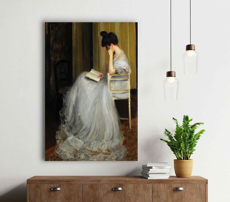 Girl Reading on the Canvas Antique Oil Painting Poster Antique Paper Poster or Canvas Print Framed Wall Art