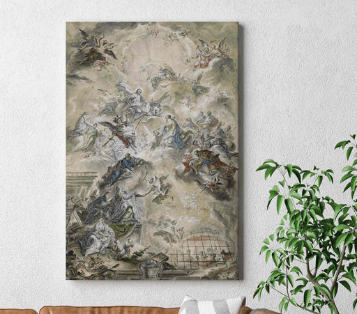 Religious Vintage Painting by Johann Baptist Enderle - The Virgin Mary and the Saints Intercede with Christ for the Souls of the Dead Paper Poster or Canvas Print Framed Wall Art