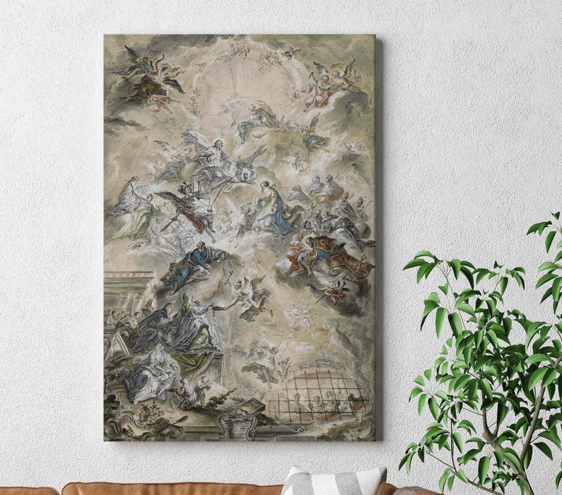 Religious Vintage Painting by Johann Baptist Enderle - The Virgin Mary and the Saints Intercede with Christ for the Souls of the Dead Paper Poster or Canvas Print Framed Wall Art