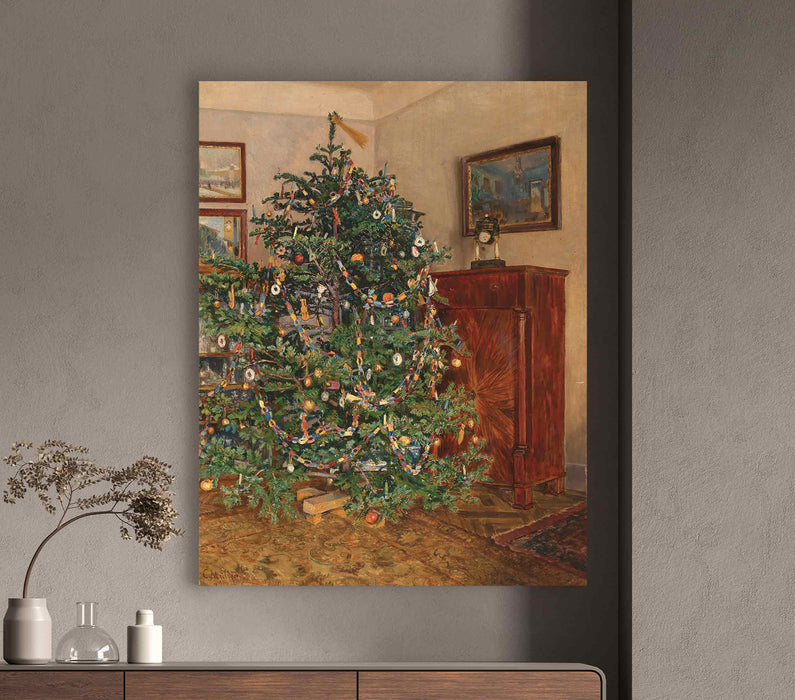 Lush Green Christmas Tree in the Interior of the New Year Paper Poster or Canvas Print Framed Wall Art