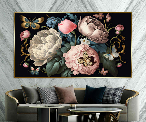 Beautiful Peonies Canvas Print Vase of Flowers Vintage style decor Floral wall art Bouquet Flowers Still Life with Flowers Fine Art Poster or Framed Wall Art