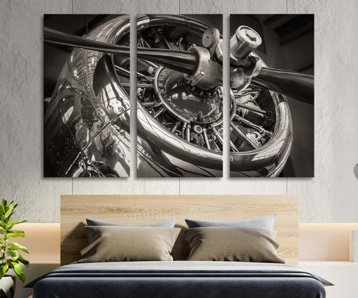 Airplane Propeller Black and White Paper Poster or Canvas Print Framed Wall Art