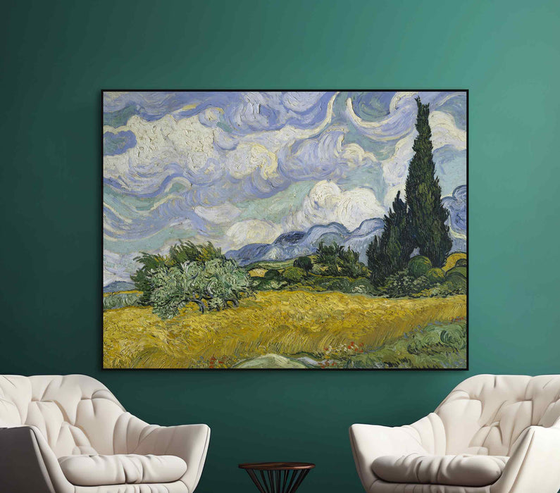 Wheat Field with Cypresses (1889) - Vincent van Gogh Reproduction Poster or Canvas Print Framed Wall Art