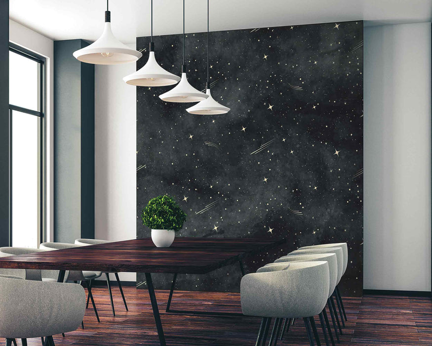 Dark Wallpaper with Stars Self-Adhesive Fabric or Non-Woven Wallpaper Starry Sky Space Planets Mural Modern Minimalistic Wall Art