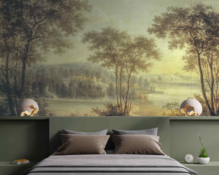 Vintage Rural Landscape With a Path on Self-Adhesive Fabric or Non-Woven Wallpaper