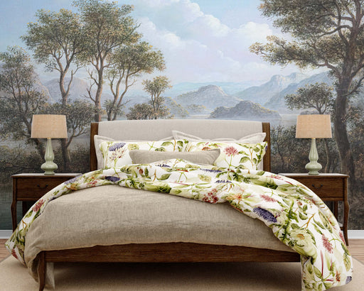 Trees With Hills Near the River on Self-Adhesive Fabric or Non-Woven Wallpaper