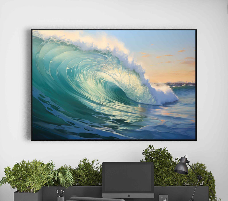 Beautiful Blue Big Wave Poster or Canvas Print Framed Wall Art