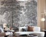 Old Big Trees on the Background of the Old City Retro Vintage Black and White on Self-Adhesive Fabric or Non-Woven Wallpaper