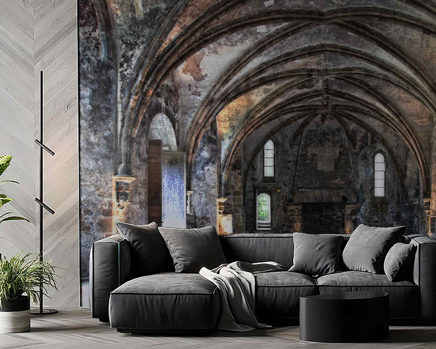 Ancient Cathedral Columns Castle Vintage Retro on Self-Adhesive Fabric or Non-Woven Wallpaper