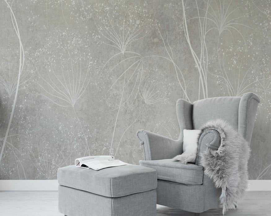 Wildflowers on a Gray Background on Self-Adhesive Fabric or Non-Woven Wallpaper