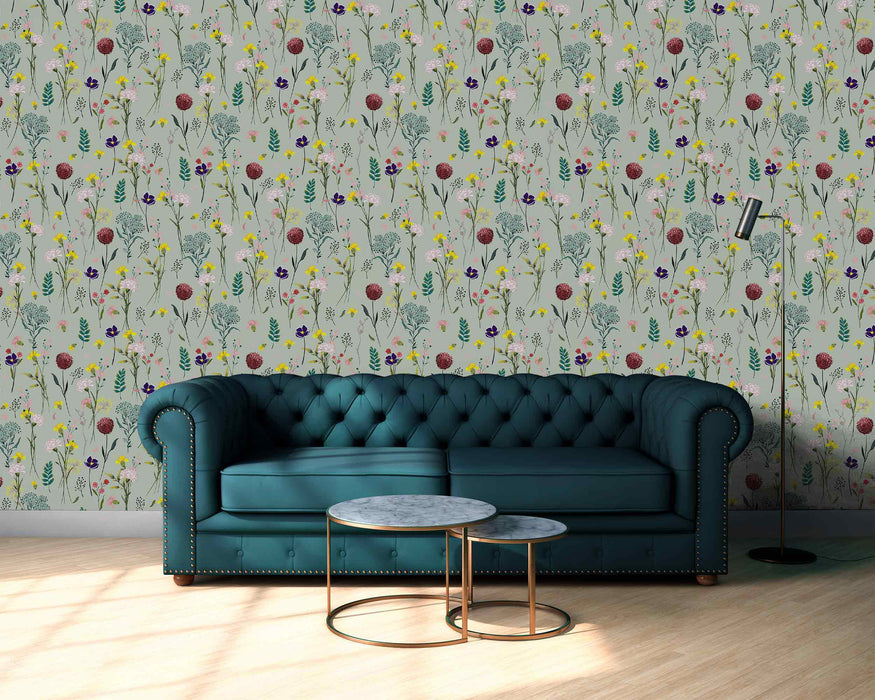 Vintage Botanical Pattern on Self-Adhesive Fabric or Non-Woven Wallpaper