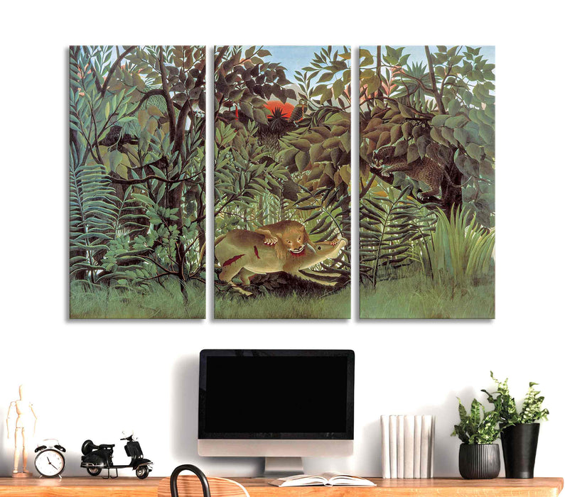 Henri Rousseau Attack in the Jungle Canvas Wall Art Print