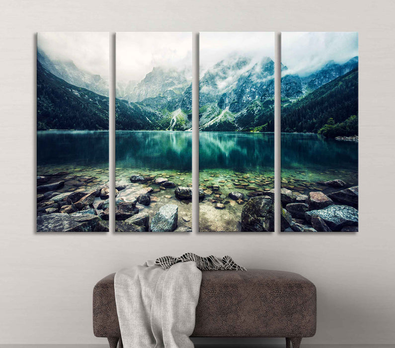 Incredible Lake in the Mountains Paper Poster or Canvas Print Framed Wall Art
