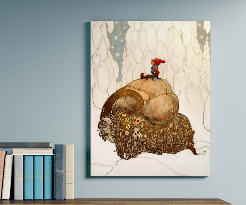 The Christmas  Goat by John Bauer Reproduction  Paper Poster or Canvas Print Framed Wall Art