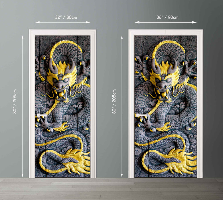 3D Chinese dragon Door mural Cover Peel and Stick Japanese Decal Contemporary Door Sticker