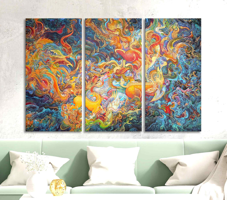 Traditional Thai wall Painting of Mythical Creatures Poster or Canvas Print Framed Wall Art