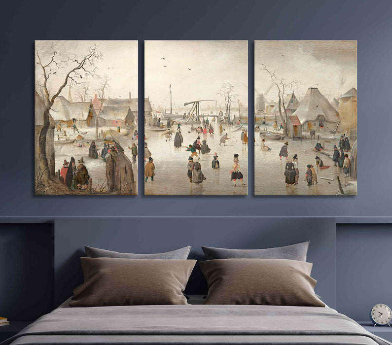 Winter Landscape with Skaters Paper Poster or Canvas Print Framed Wall Art