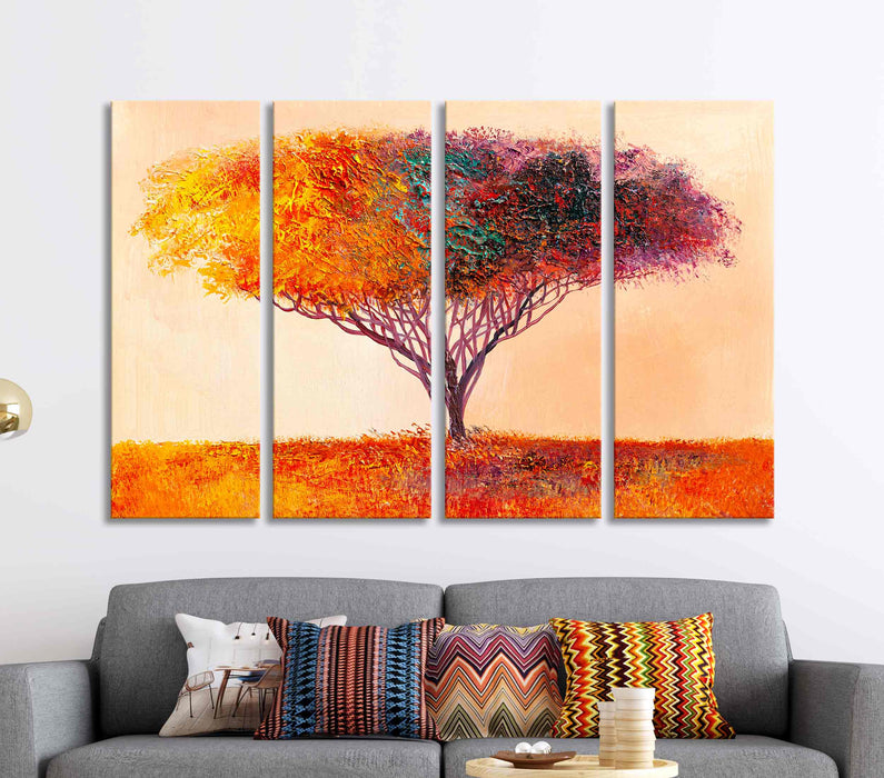 Bright Orange Wood Canvas Print Framed Wall Art