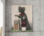 "Funny Dog" Image of a dog Sipping Wine and Smoking is a Charming Decor for Kitchen or Office Paper Poster or Canvas Print Framed Wall Art