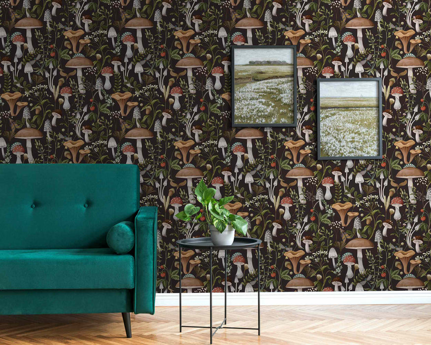 Fairy Forest Mushrooms on Self-Adhesive Fabric or Non-Woven Wallpaper