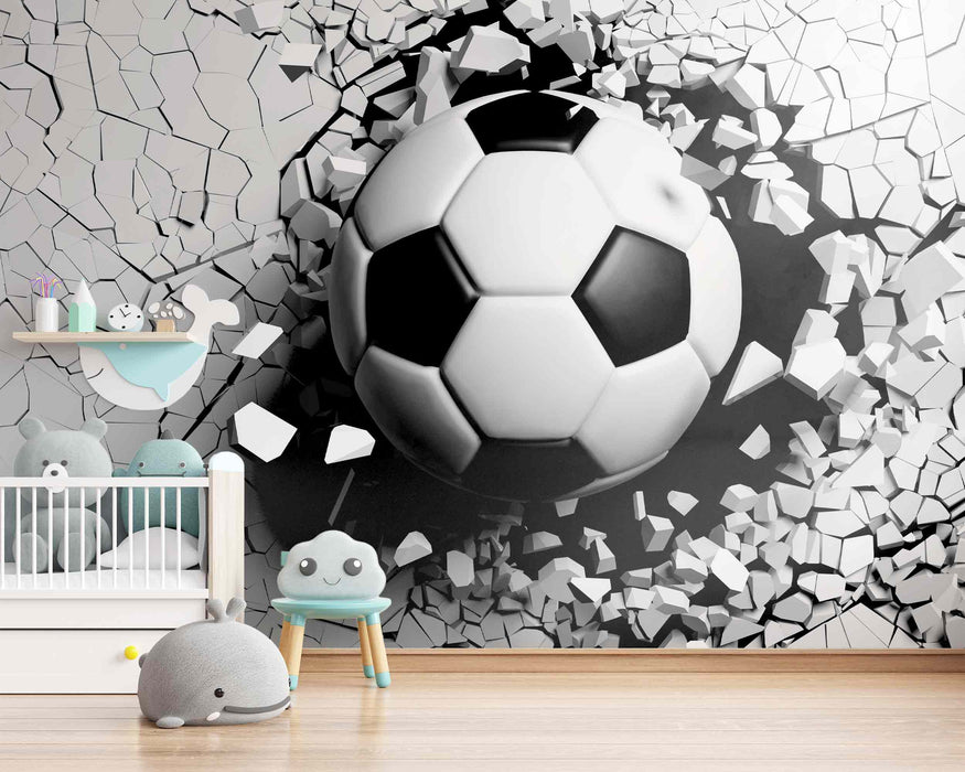 Soccer Ball Punching the Wall on Self-Adhesive Fabric or Non-Woven Wallpaper
