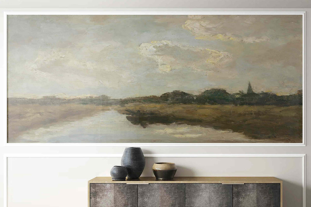 Vintage Landscape with Trees and River Wallpaper Self-Adhesive Fabric or Non-Woven Nature Scene Mural Famous Reproduction Wall Art Retro Home Decor