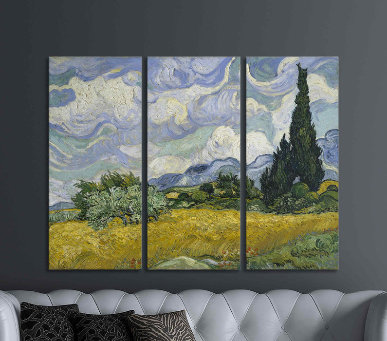 Wheat Field with Cypresses (1889) - Vincent van Gogh Reproduction Poster or Canvas Print Framed Wall Art