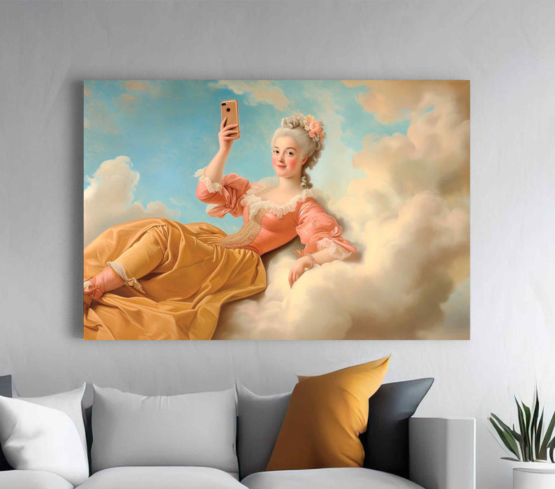 Madame Papadour on a cloud retro girl beautiful in modern style Paper Poster or Canvas Print Framed Wall Art