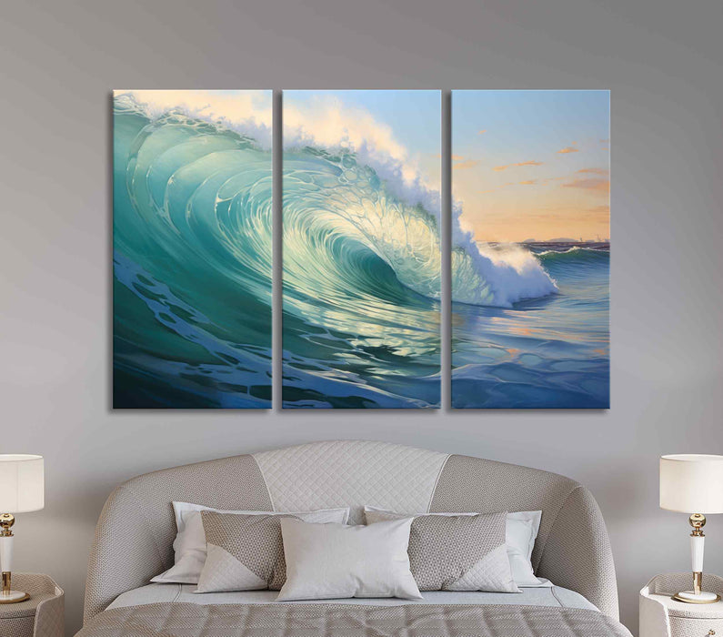 Beautiful Blue Big Wave Poster or Canvas Print Framed Wall Art