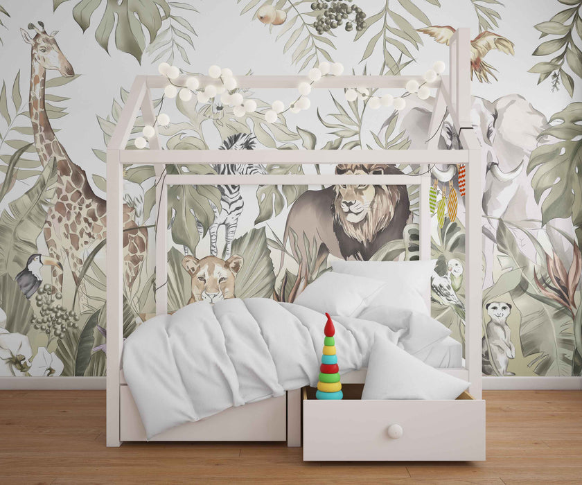 Animals in the Jungle on Self-Adhesive Fabric or Non-Woven Wallpaper