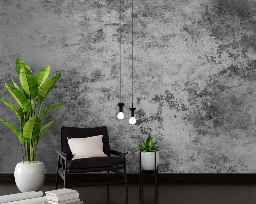 Minimalistic Gray Wallpaper Self-Adhesive Fabric or Non-Woven Wall Art Cement in Loft Style Modern Mural