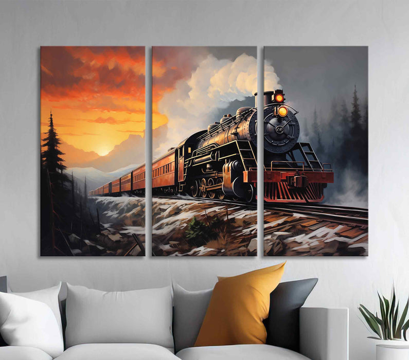 Retro train on the fast track  Paper Poster or Canvas Print Framed Wall Art