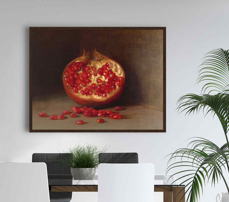 Vintage Dark Still Life Pomegranate Exotic Fruit Paper Poster or Canvas Print Framed Wall Art