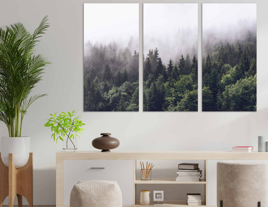 Foggy Green Forest Paper Poster or Canvas Print Framed Wall Art