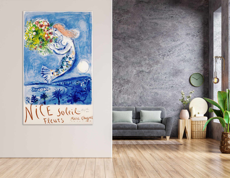 Marc Chagall - La Baie des Anges (The Bay of Angels) Mermaid Reproduction Paper Poster or Canvas Print Framed Wall Art